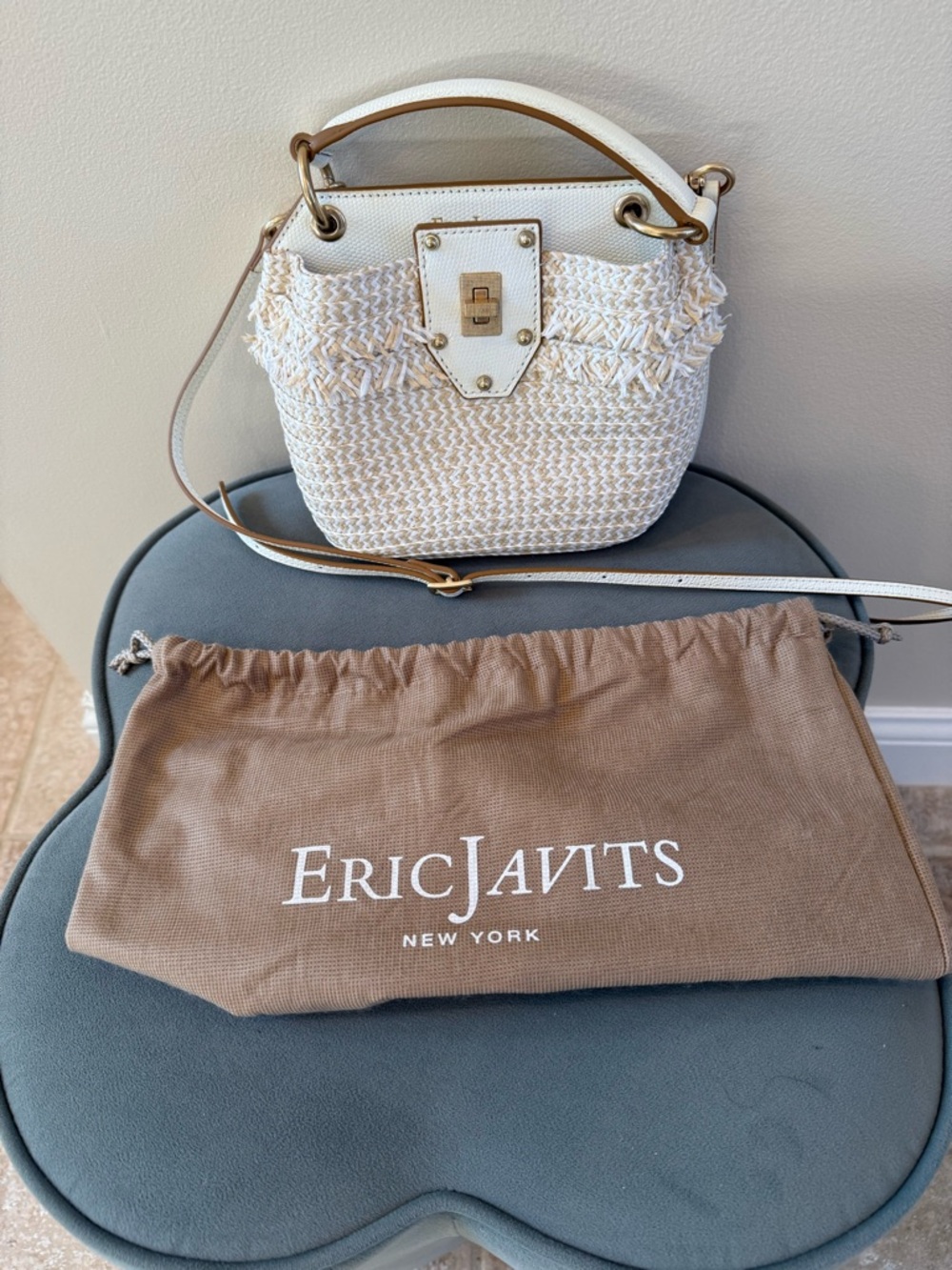 Eric Javits White Mix Woven Crossbody Bag